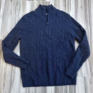 Brooks Brothers Merino Wool 1/4 Zip Sweater Mens L Navy Blue Cable Knit Preppy